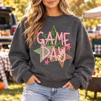 Game Day Football Sweatshirt, Pink Sports, Football Field Star Graphic, Cute Fall Tailgate for Women