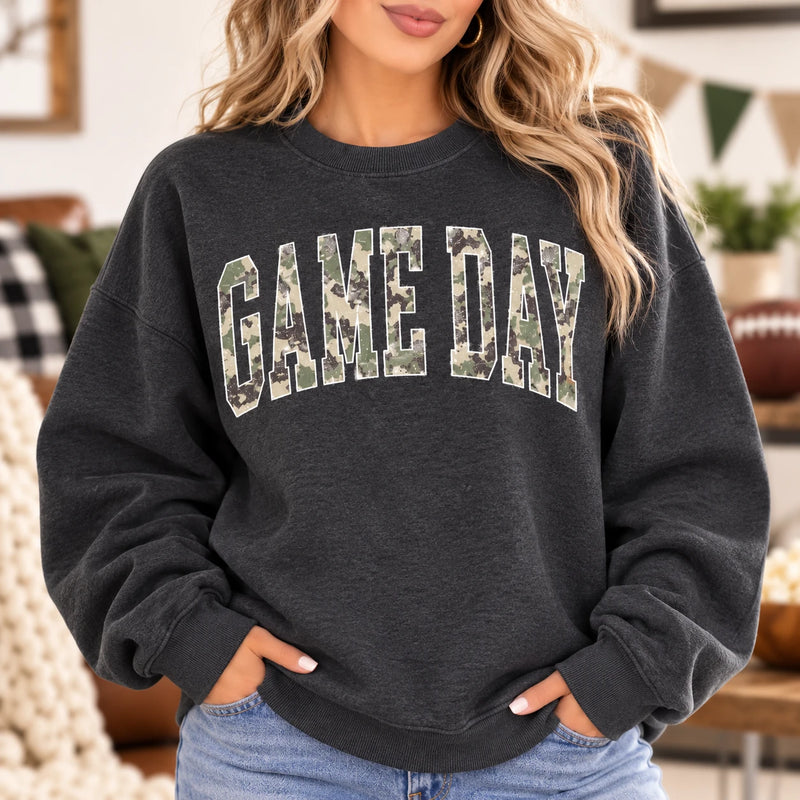 Game Day Sweatshirt Camo Football Vintage Distressed Sports for Tailgates Watch Parties Football Season