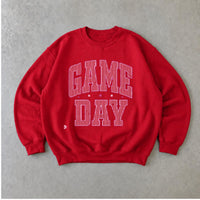 Game Day Sweatshirt, GAME DAY Graphic, Football Season Tailgate, Women, Pink Varsity Style