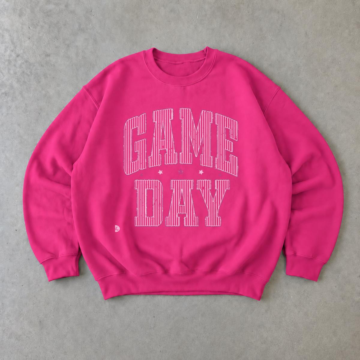Game Day Sweatshirt, GAME DAY Graphic, Football Season Tailgate, Women, Pink Varsity Style