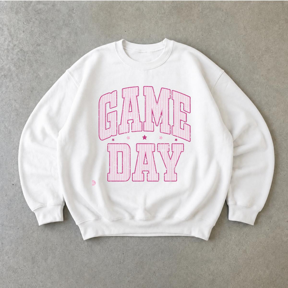 Game Day Sweatshirt, GAME DAY Graphic, Football Season Tailgate, Women, Pink Varsity Style