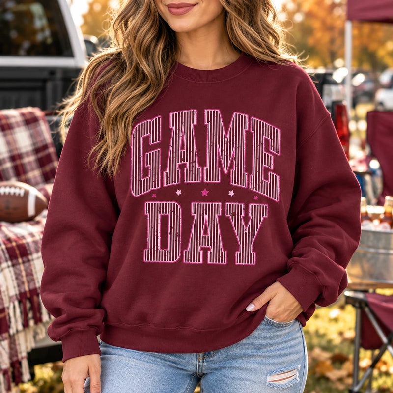 Game Day Sweatshirt, Pink Varsity Football, Retro Tailgate for Women