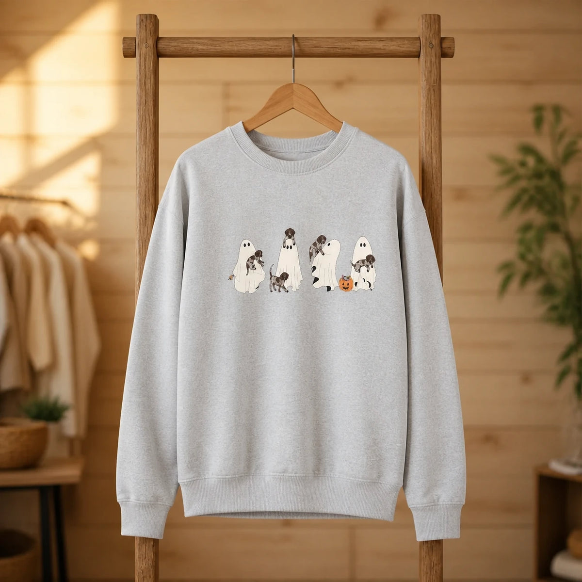 German Shorthaired Pointer Halloween Sweatshirt Cute Ghost Dogs Trick or Treat Pumpkin Dog Mom Spooky Fall Top