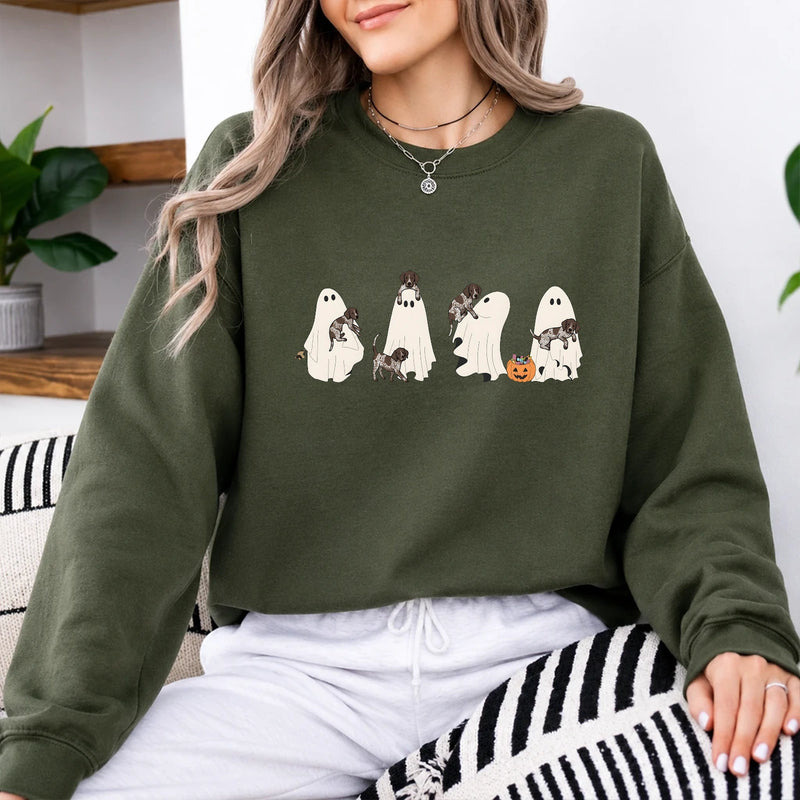 German Shorthaired Pointer Halloween Sweatshirt Cute Ghost Dogs Trick or Treat Pumpkin Dog Mom Spooky Fall Top