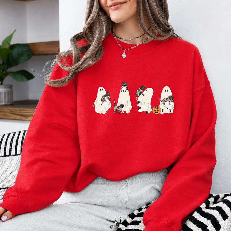German Shorthaired Pointer Halloween Sweatshirt Ghost Dogs Trick or Treat Dog Mom Women Cute Spooky Illustration