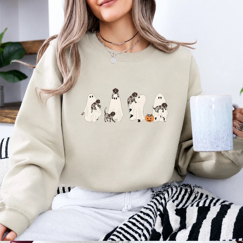 German Shorthaired Pointer Halloween Sweatshirt Cute Ghost Dogs Trick or Treat Pumpkin Dog Mom Spooky Fall Top