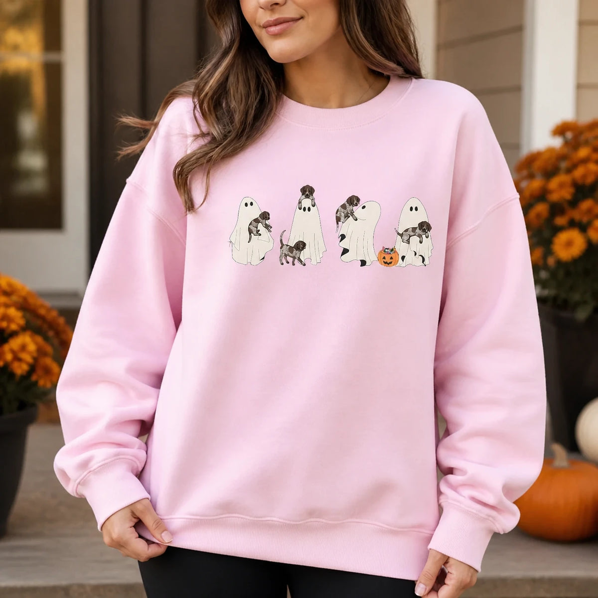 German Shorthaired Pointer Halloween Sweatshirt Cute Ghost Dogs Trick or Treat Pumpkin Dog Mom Spooky Fall Top