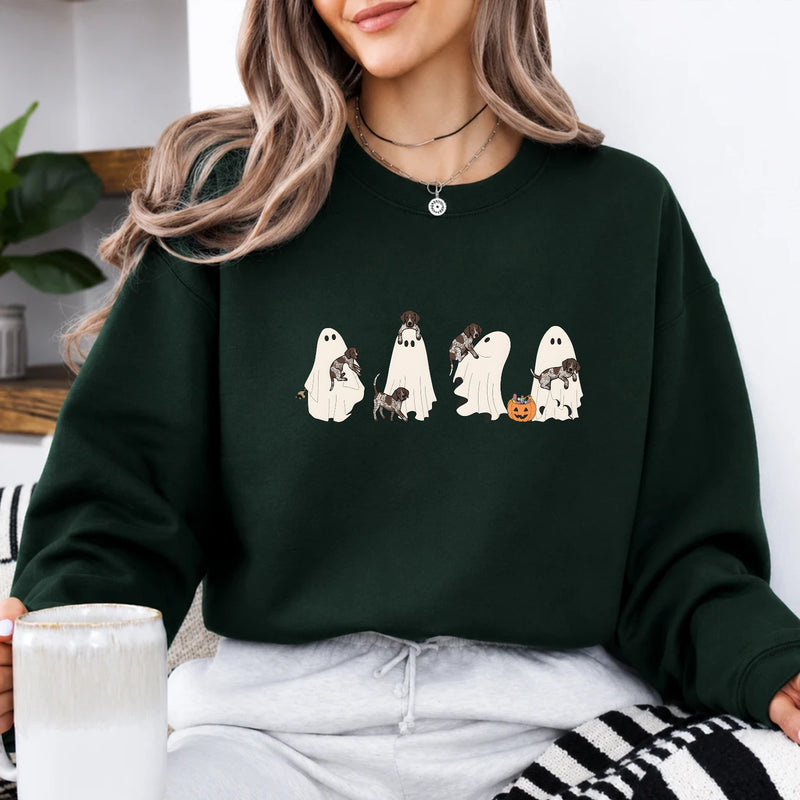 German Shorthaired Pointer Halloween Sweatshirt Ghost Dogs Trick or Treat Dog Mom Women Cute Spooky Illustration