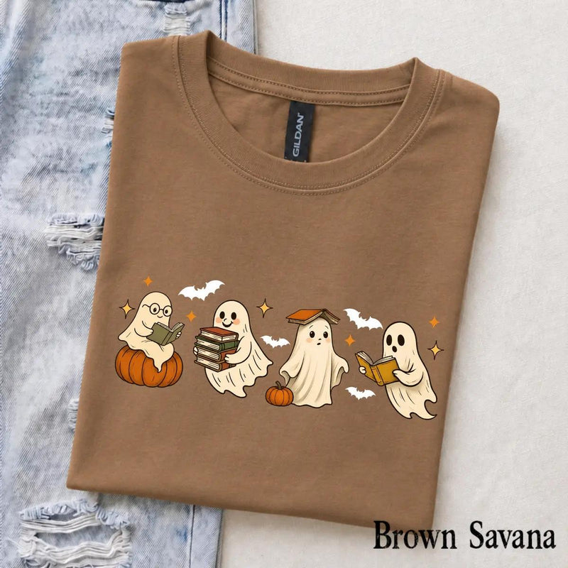 Ghost Reading Book T-Shirt Cute Ghost Book Lover Halloween Bookish Unisex Cute Retro