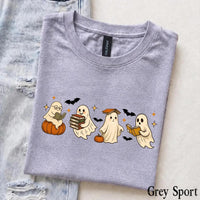 Ghost Reading Book T-Shirt Cute Ghost Book Lover Halloween Bookish Unisex Cute Retro