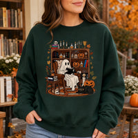Ghost Reading Halloween Book Lover Sweatshirt Cute Cozy Library Nook Reader Fall Design