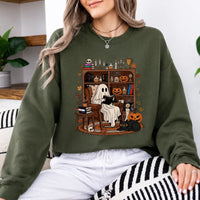 Ghost Reading Halloween Book Lover Sweatshirt Cute Cozy Library Nook Reader Fall Design