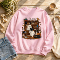 Ghost Reading Halloween Book Lover Sweatshirt Cute Cozy Library Nook Reader Fall Design