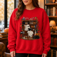 Ghost Reading Halloween Book Lover Sweatshirt Cute Cozy Library Nook Reader Fall Design