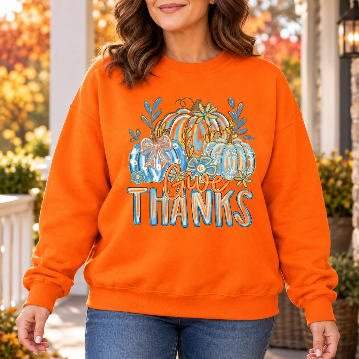 Give Thanks Pumpkin Sweatshirt for Mom, Vintage Floral Thanksgiving Gift