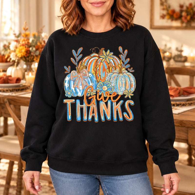 Give Thanks Pumpkin Sweatshirt for Mom, Vintage Floral Thanksgiving Gift