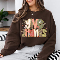 Give Thanks Sweatshirt, Thanksgiving Fall Women Cute Floral Coquette Leopard Design