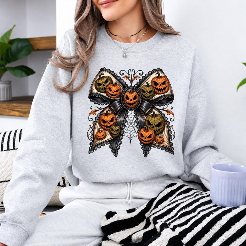 Gothic Halloween Bow Jack O Lantern Sweatshirt and T-Shirt Spooky Fall Women Vintage Coquette