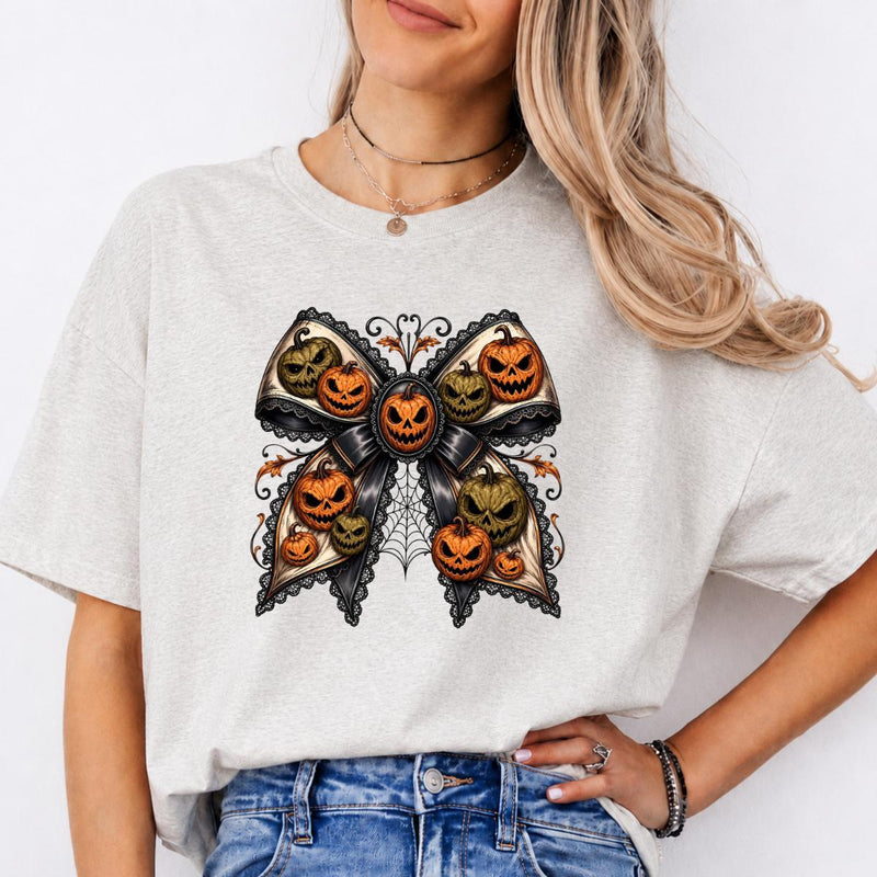 Gothic Halloween Bow Jack O Lantern Sweatshirt and T-Shirt Spooky Fall Women Vintage Coquette