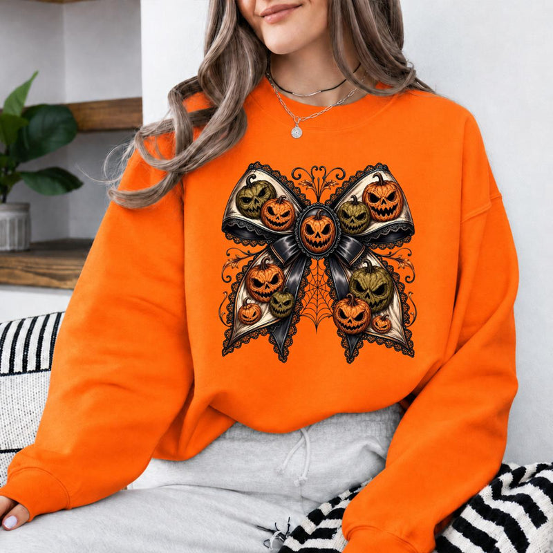 Gothic Halloween Bow Jack O Lantern Sweatshirt and T-Shirt Spooky Fall Women Vintage Coquette