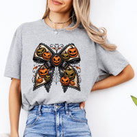 Gothic Halloween Bow Jack O Lantern Sweatshirt and T-Shirt Spooky Fall Women Vintage Coquette