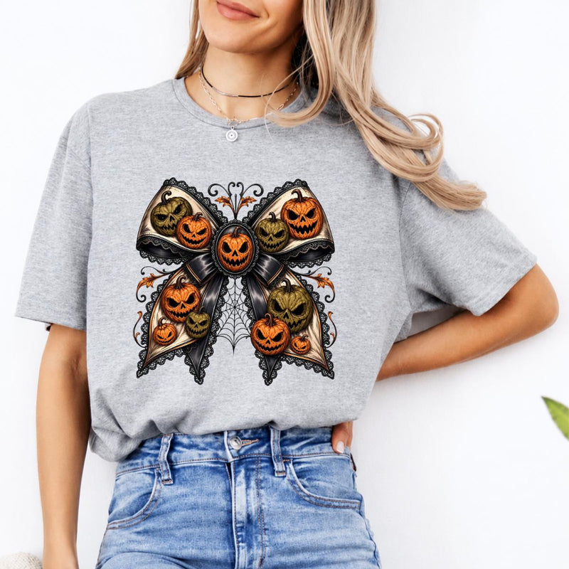 Gothic Halloween Bow Jack O Lantern Sweatshirt and T-Shirt Spooky Fall Women Vintage Coquette