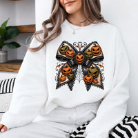 Gothic Halloween Bow Jack O Lantern Sweatshirt and T-Shirt Spooky Fall Women Vintage Coquette