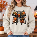 Gothic Pumpkin Bow Halloween Sweatshirt, Vintage Lace Jack O Lantern Graphic, Dark Coquette Fall Gift