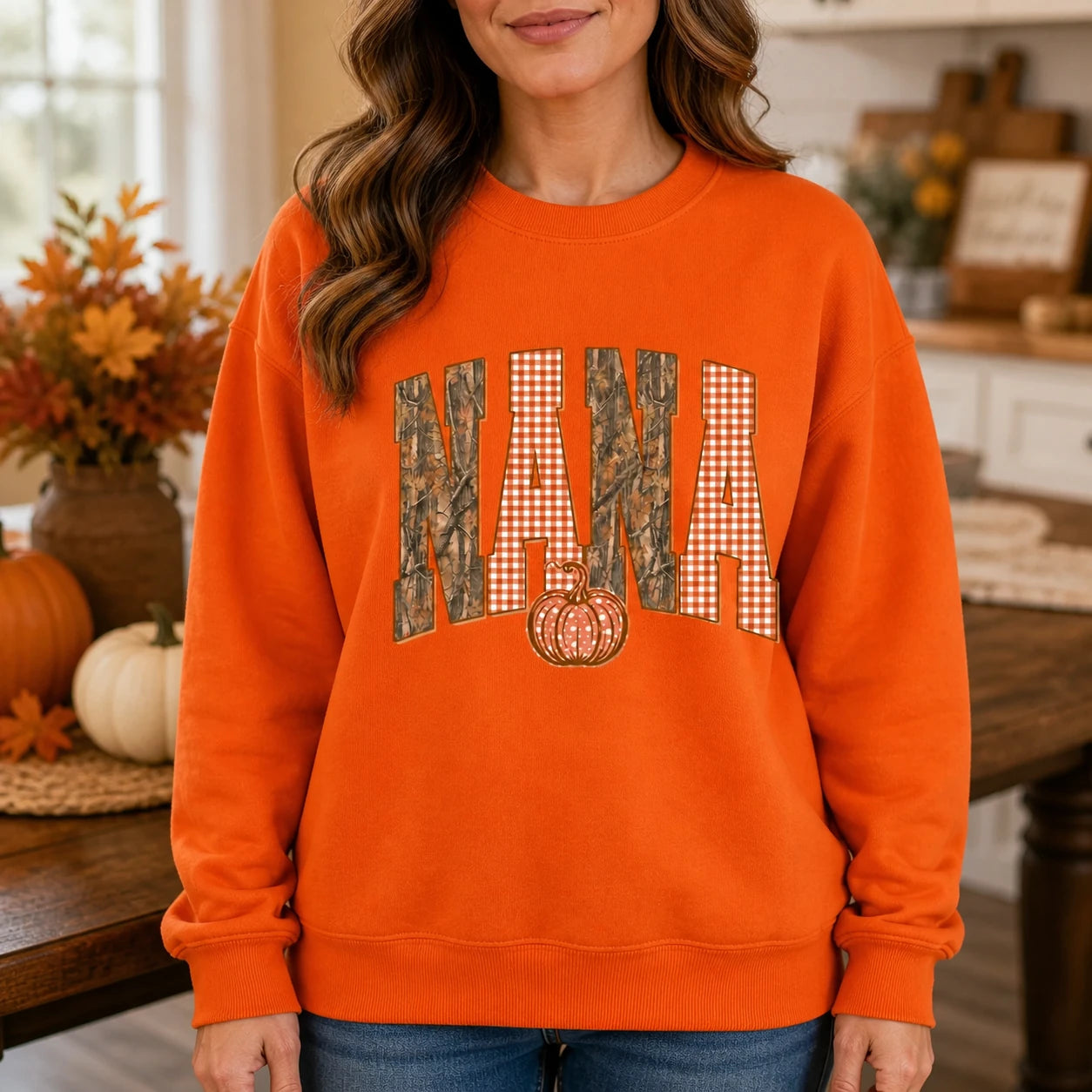 Grandma Fall Sweatshirt Mama Mimi Gigi Nana Pumpkin Name Fall Grandmother Gift Women Camo Gingham Style