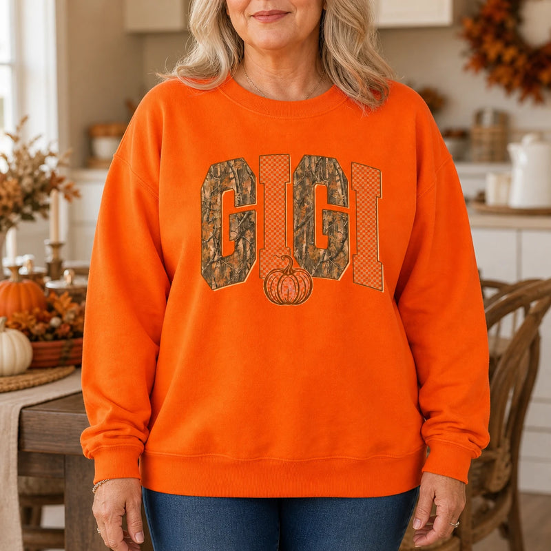 Grandma Fall Sweatshirt Mama Mimi Gigi Nana Pumpkin Name Fall Grandmother Gift Women Camo Gingham Style