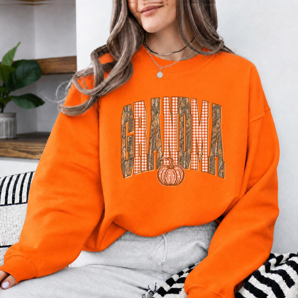 Grandma Fall Sweatshirt Mama Mimi Gigi Nana Pumpkin Name Fall Grandmother Gift Women Camo Gingham Style