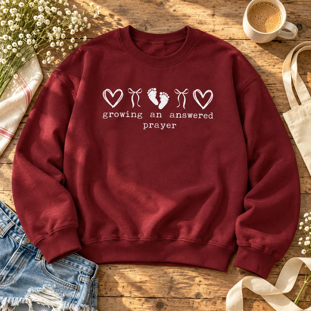 Growing An Answered Prayer Pregnancy Announcement Sweatshirt Christian Baby Reveal