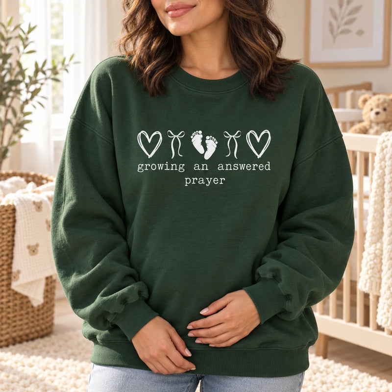 Growing An Answered Prayer Pregnancy Announcement Sweatshirt Christian Baby Reveal
