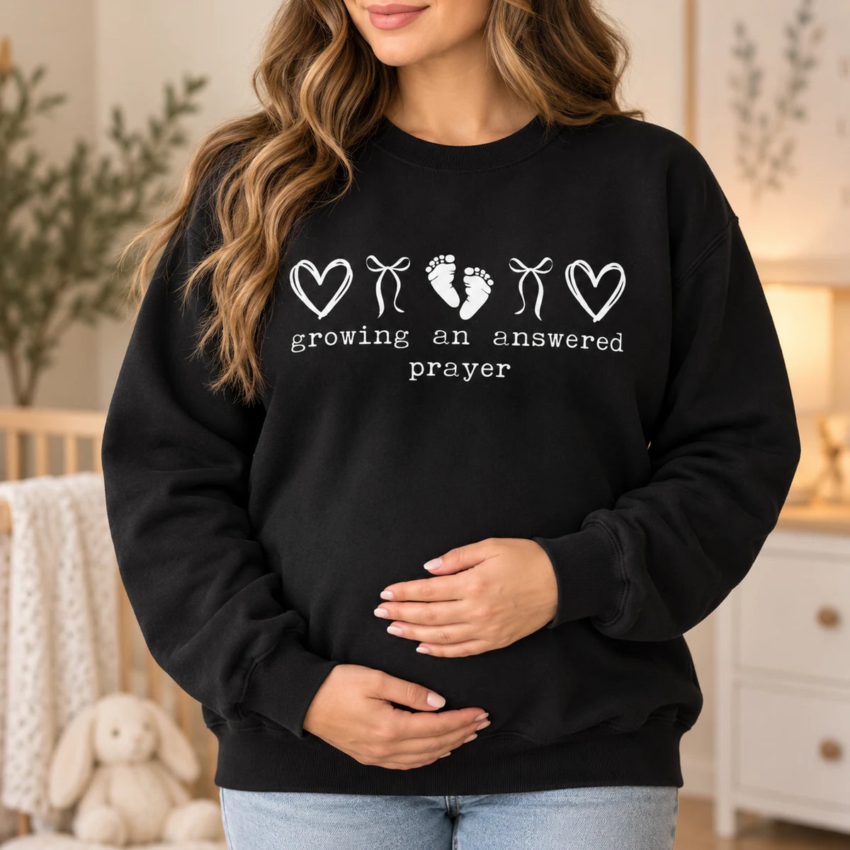 Growing An Answered Prayer Pregnancy Announcement Sweatshirt Christian Baby Reveal