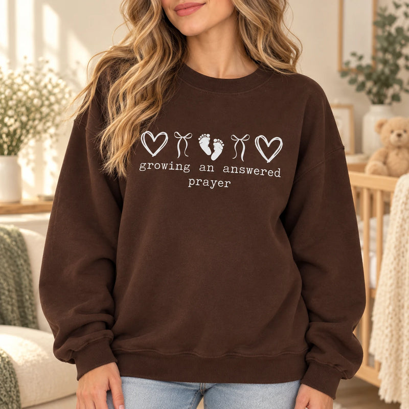 Growing An Answered Prayer Pregnancy Announcement Sweatshirt Christian Baby Reveal