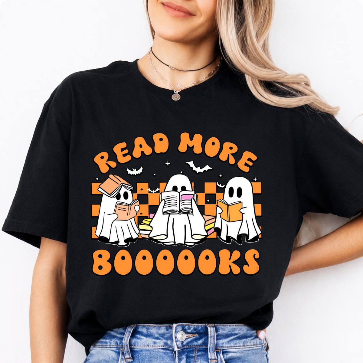 Halloween Book Lover Read More Booooooks Sweatshirt and T-Shirt Fall Spooky Season Unisex Retro Cute Ghost Graphic