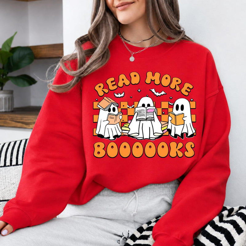 Halloween Book Lover Read More Booooooks Sweatshirt and T-Shirt Fall Spooky Season Unisex Retro Cute Ghost Graphic