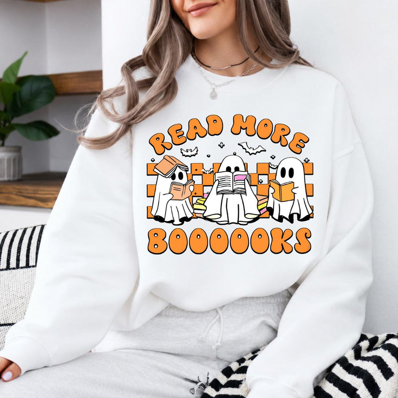 Halloween Book Lover Read More Booooooks Sweatshirt and T-Shirt Fall Spooky Season Unisex Retro Cute Ghost Graphic