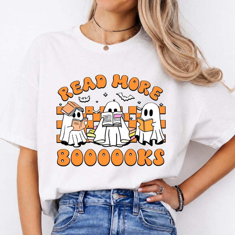 Halloween Book Lover Read More Booooooks Sweatshirt and T-Shirt Fall Spooky Season Unisex Retro Cute Ghost Graphic