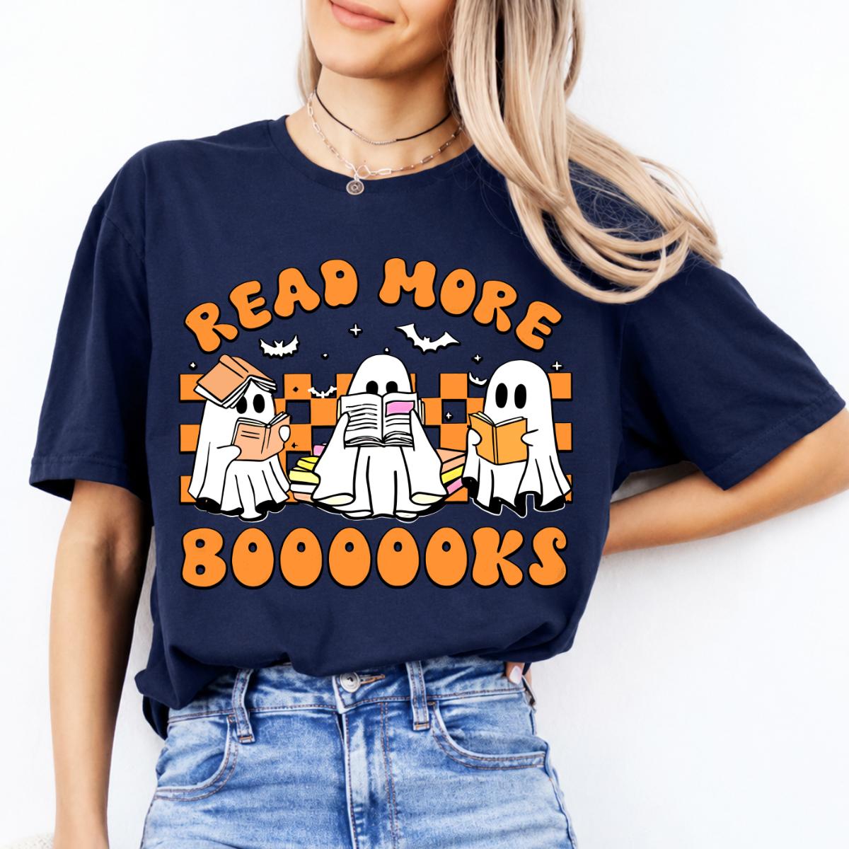 Halloween Book Lover Read More Booooooks Sweatshirt and T-Shirt Fall Spooky Season Unisex Retro Cute Ghost Graphic