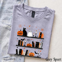 Halloween Book Lover Spooky Bookshelf T-Shirt Fall Reading Season Unisex Cute Vintage