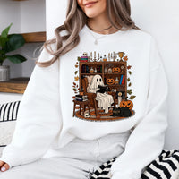 Halloween Book Lover Sweatshirt Ghost Reading Nook Halloween Reader Women Cute Cozy Spooky Design