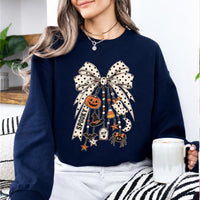 Halloween Bow Sweatshirt, Spooky Charm Coquette Design, Halloween Fall Women Cute Vintage Style