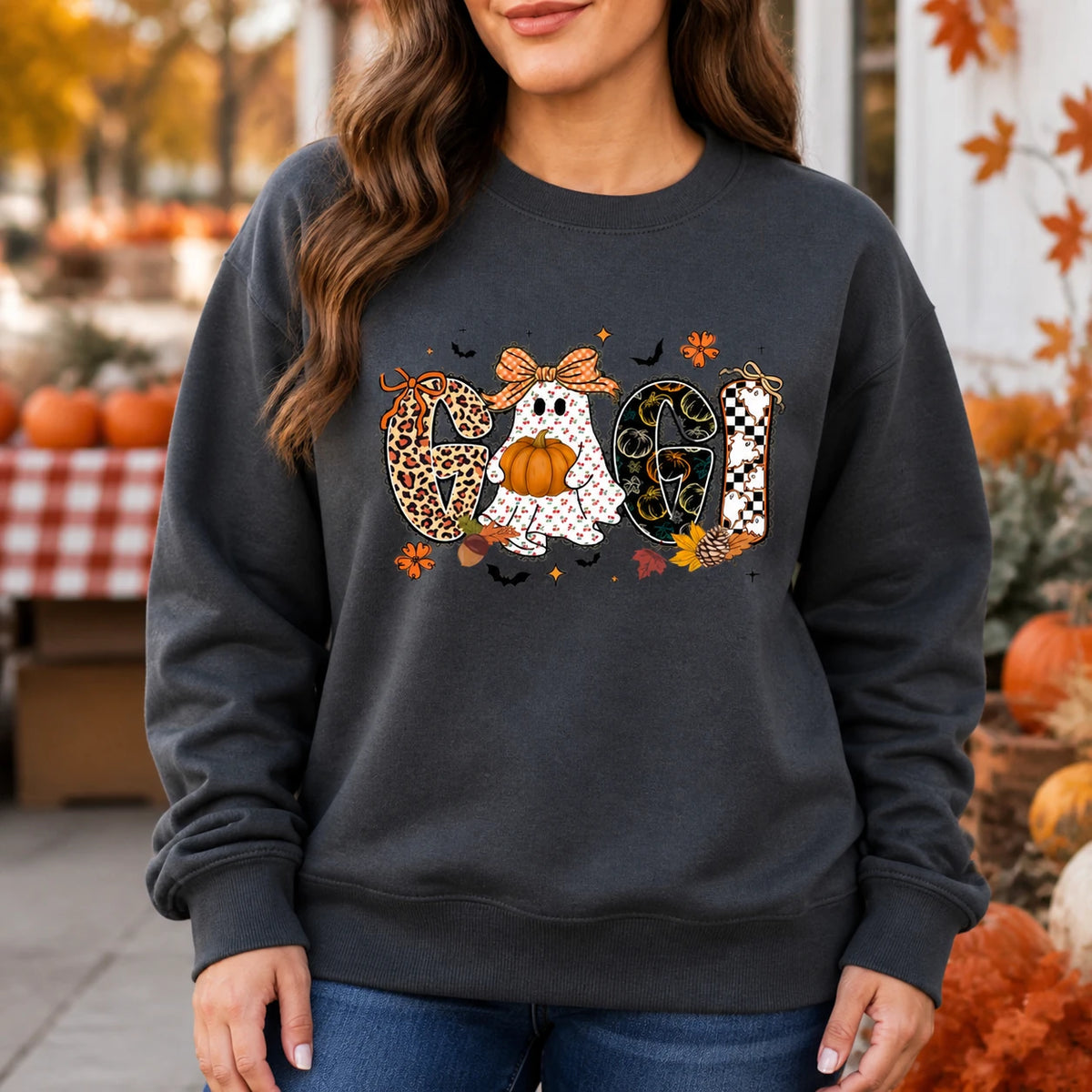Halloween Family Sweatshirt Mama Mimi Nana Gigi Honey Cute Ghost Pumpkin Fall Crewneck