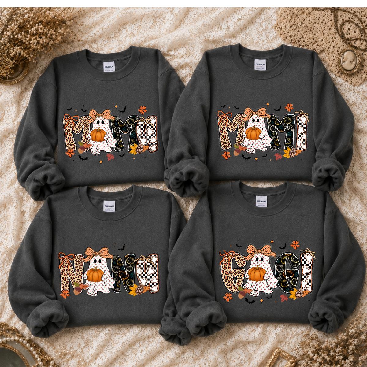 Halloween Family Sweatshirt Mama Mimi Nana Gigi Honey Spooky Season Family Role Unisex Cute Coquette Ghost