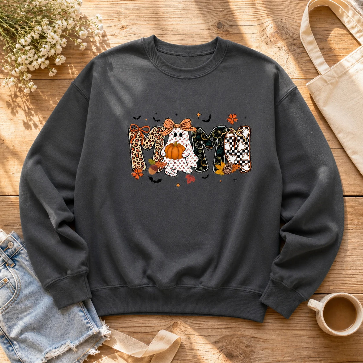 Halloween Family Sweatshirt Mama Mimi Nana Gigi Honey Cute Ghost Pumpkin Fall Crewneck