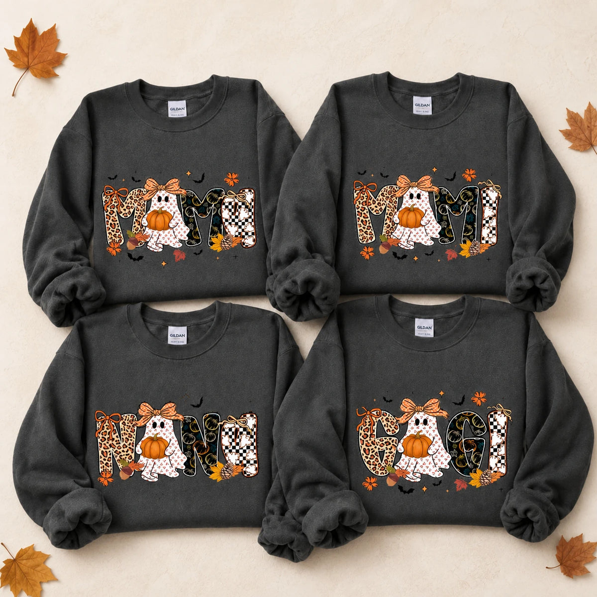 Halloween Family Sweatshirt Mama Mimi Nana Gigi Honey Cute Ghost Pumpkin Fall Crewneck