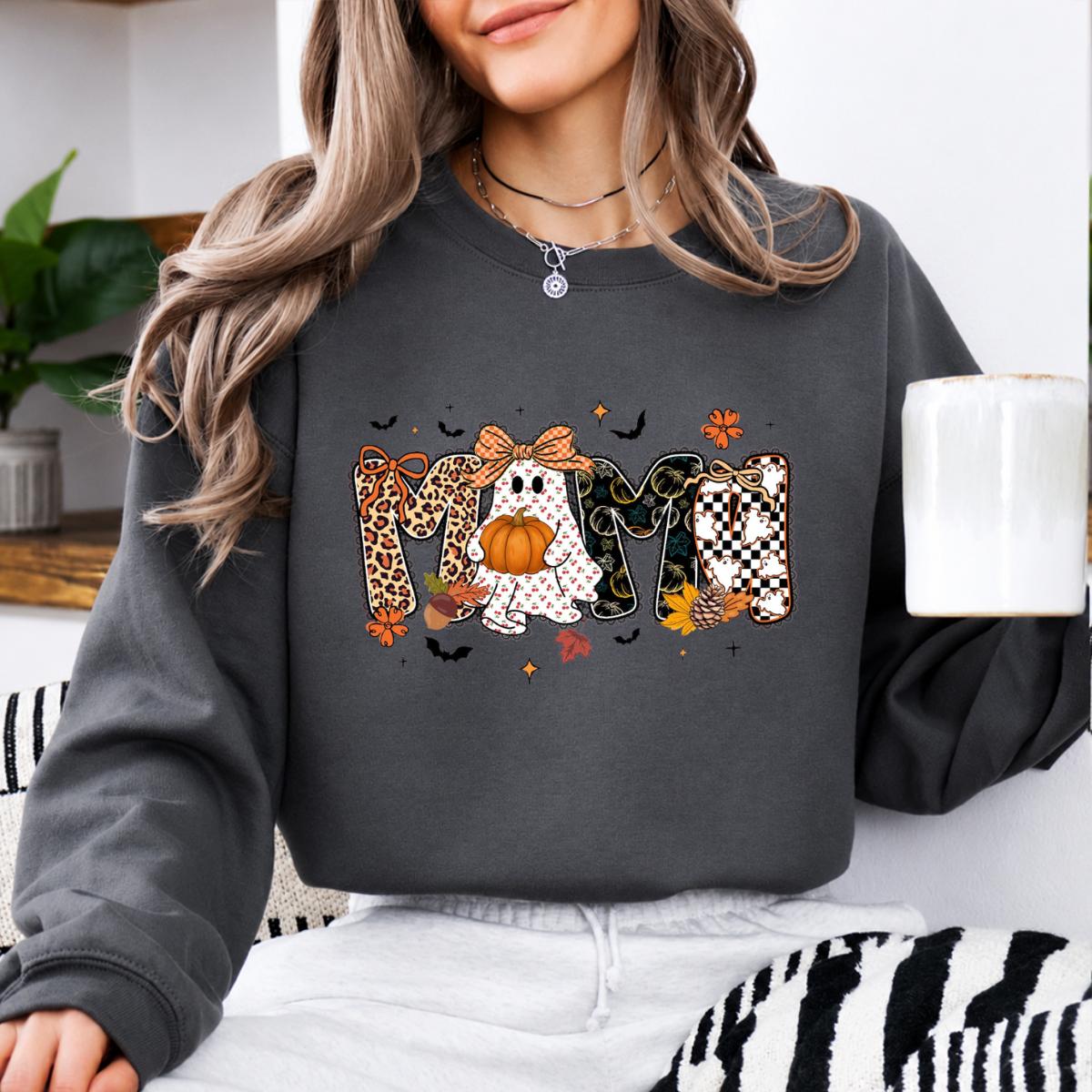 Halloween Family Sweatshirt Mama Mimi Nana Gigi Honey Spooky Season Family Role Unisex Cute Coquette Ghost