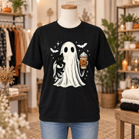 Halloween Ghost Fall Outfit Cute Spooky Cat Pumpkin Drink Sweatshirt and T-Shirt for Women