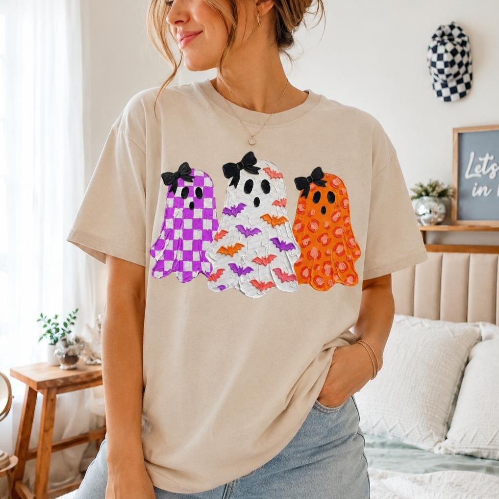 Halloween Ghost Sweatshirt Cute Three Ghosts Spooky Season Women Coquette Design